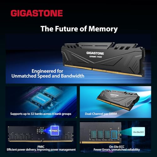 Image of 【DDR5 RAM】 GIGASTONE Game PRO 128GB Kit (4x32GB) DDR5 6400MHz PC5-51200 CL40-40-40-84 Intel XMP 3.0 AMD Expo 1.35v UDIMM 288 Pin Unbuffered Non ECC High Performance Gaming Desktop Memory - Black