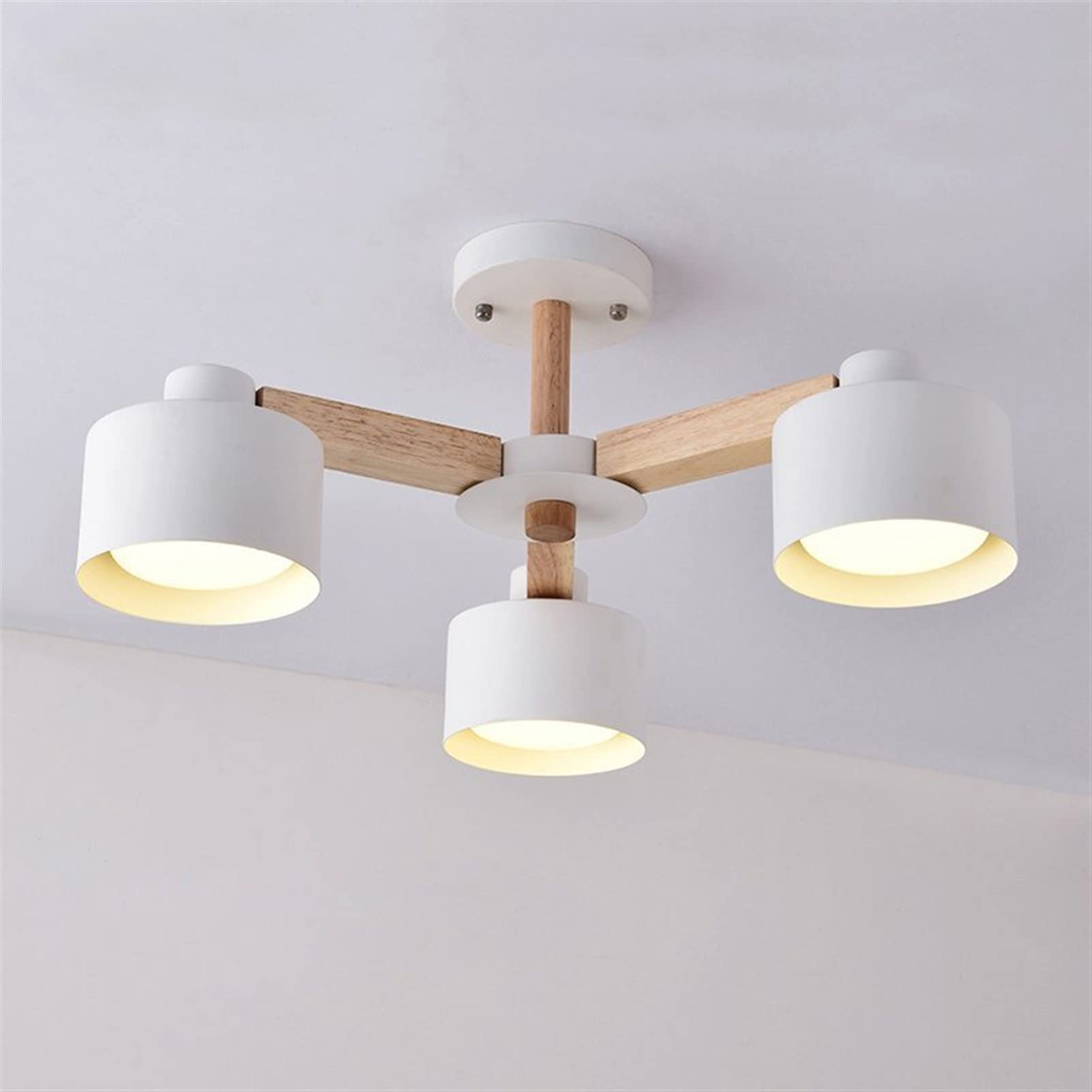 RRJJ Pendant Lights, LED Chandelier with White Iron Lampshade Compatible with Foyer Modern Wooden Ceiling Mounted Lustres Wood Dining Lights (Color : Low 6 Lights White),Led Chandeliers