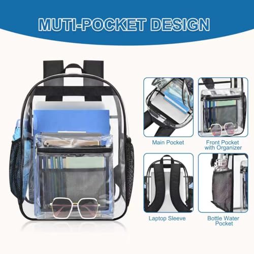 Image of Busiuw Clear Backpack Heavy Duty PVC Transparent Backpack with Reinforced Strap See Through Large Capacity Multiple Pockets Bookbag for College Workplace Security Travel Festival
