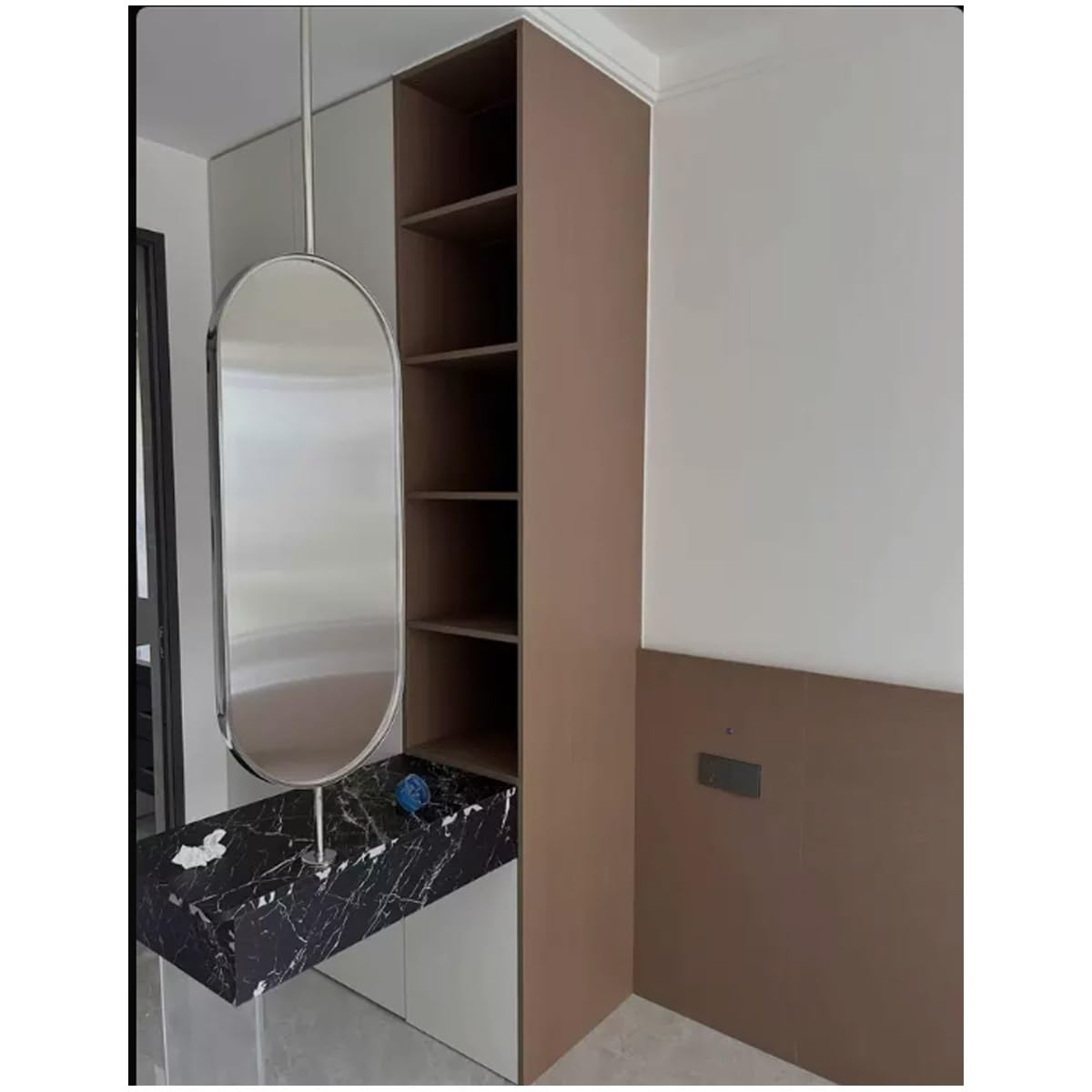 Espejo suspendido de Techo Ovalado, Espejo de baño de Pasillo suspendido montado en la Pared, Acero Inoxidable Cepillado, Espejo de Maquillaje de tocador for Entrada de Hotel(50x70cm)