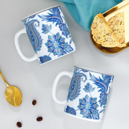 Image of Larah by BOROSIL 320ml x 2pc Opalware New Iris Tea /Coffee Mug Set, Microwave & Dishwasher Safe Embossed Design Crockery Ideal for Daily Use & Gifting