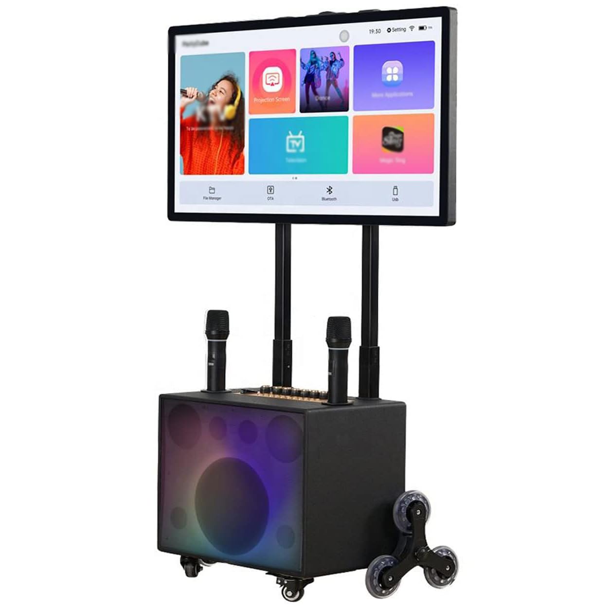 COYEUX Macchina Karaoke Portatile, Sistema Karaoke Completo da 32'', con 2 microfoni Wireless, Luce Altoparlante a LED, Ideale per Karaoke Domestico, Feste, Eventi all'Aperto