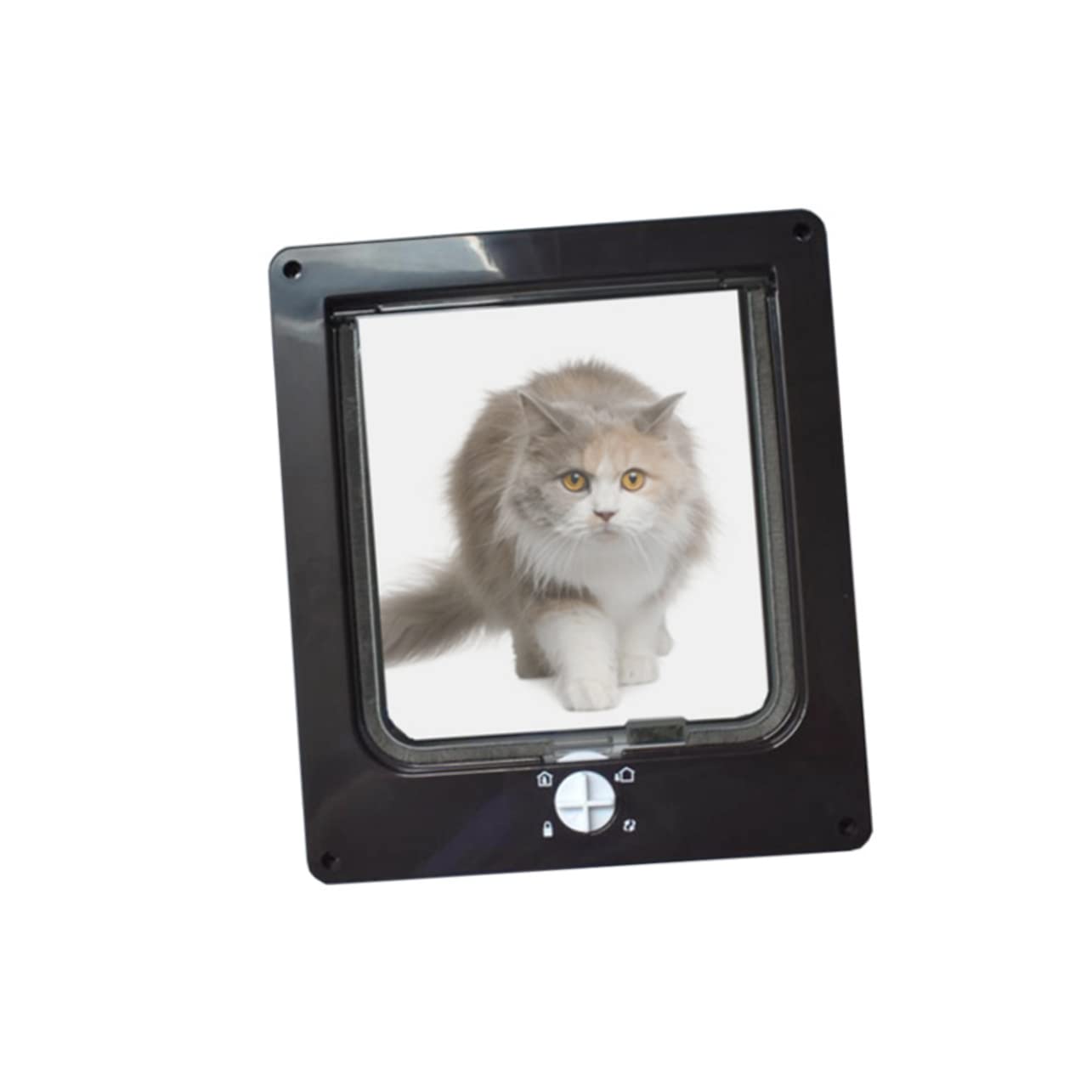 Chatière Rotative Contrôlable pour Entrée et Sortie du Chat, Noire | Abs, Brosse Silencieuse Incluse, pour Chaton, Ouverture Directionnelle, Accessoire Compatible Intérieur