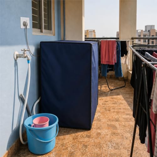 Image of Zerfa Waterproof, Dust-Proof, Sun-Proof Front Load Fully Automatic Washing Machine Cover Fit and Suitable for All Brands Universal Cover - Blue (Dimensions: 59 x 59 x 86 cm)