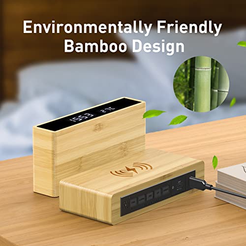 Sonru Wooden Digital Alarm Clock Wireless Charging, Alarm Clocks Bedside With Three Alarms, Snooze, Date Temperature Display, 3 Brightness Levels, Wooden Led Clocks For Kids, Bedroom, Bedside #TOP1