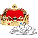 FiGoal King and Queen’s Royal Crowns 2 Pack Gold Crown and Rhinestone Crystal Tiara for Costume Accessories Role Play Gifts for Easter Basket Stuffers