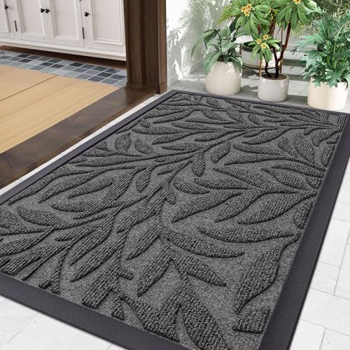 Smiry Front Door Mat Indoor Outdoor Entrance, Heavy Duty Natural Rubber, Trap Dirt and Moisture, Non-Slip Doormats, Low Profile, Easy Clean Patio Porch Entryway Mat, 29.5x17, Grey