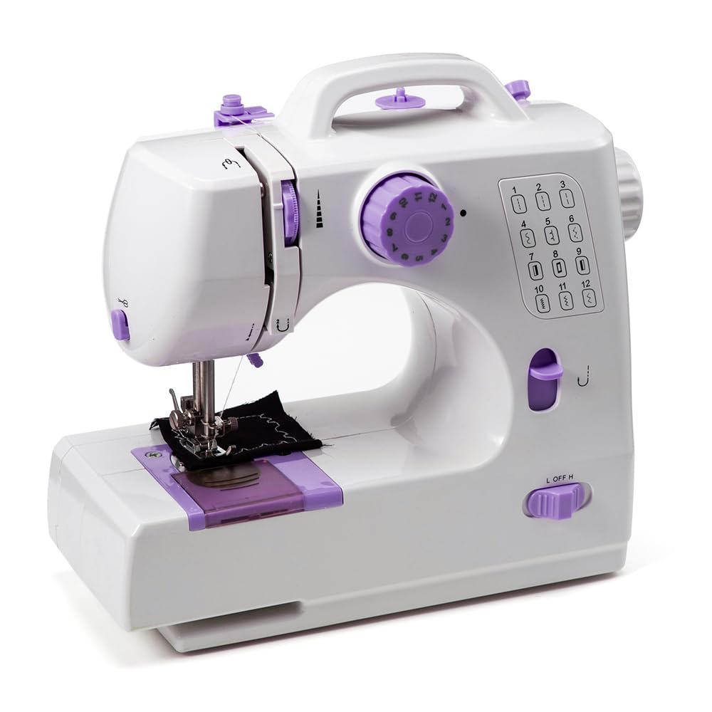 Mini machine à coudre électrique portable pour débutants, 12 points Dual Speed avec pédale (Purple)