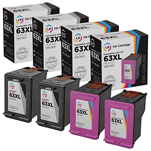 LD Products Remanufactured Ink Cartridge Replacement for HP 63XL High Yield (2 Black, 2 Color, 4-Pack) Compatible with HP 1110 2130 2131 2134 3630 3633 3634 3638 4511 4520 4522 4526 4528 and More