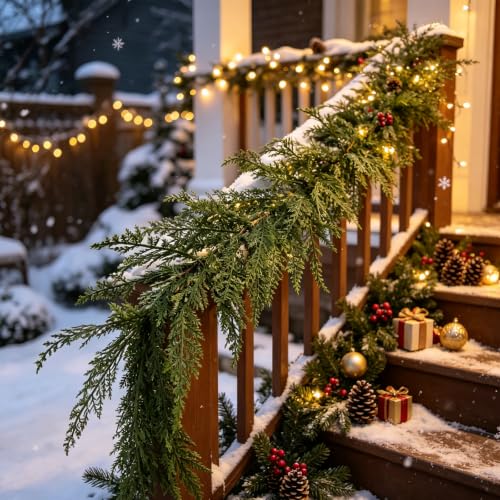 6FT Christmas Cedar Garland, Layered Dimension, Soft-Touch Greenery Garland - image 5