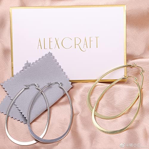 Gold Hoop Earrings for Women, S925 Stering Silver 14K Goldplated Oval Drop Earrings Hypoallergenic Earrings Large Plain Earrings for Women Girls