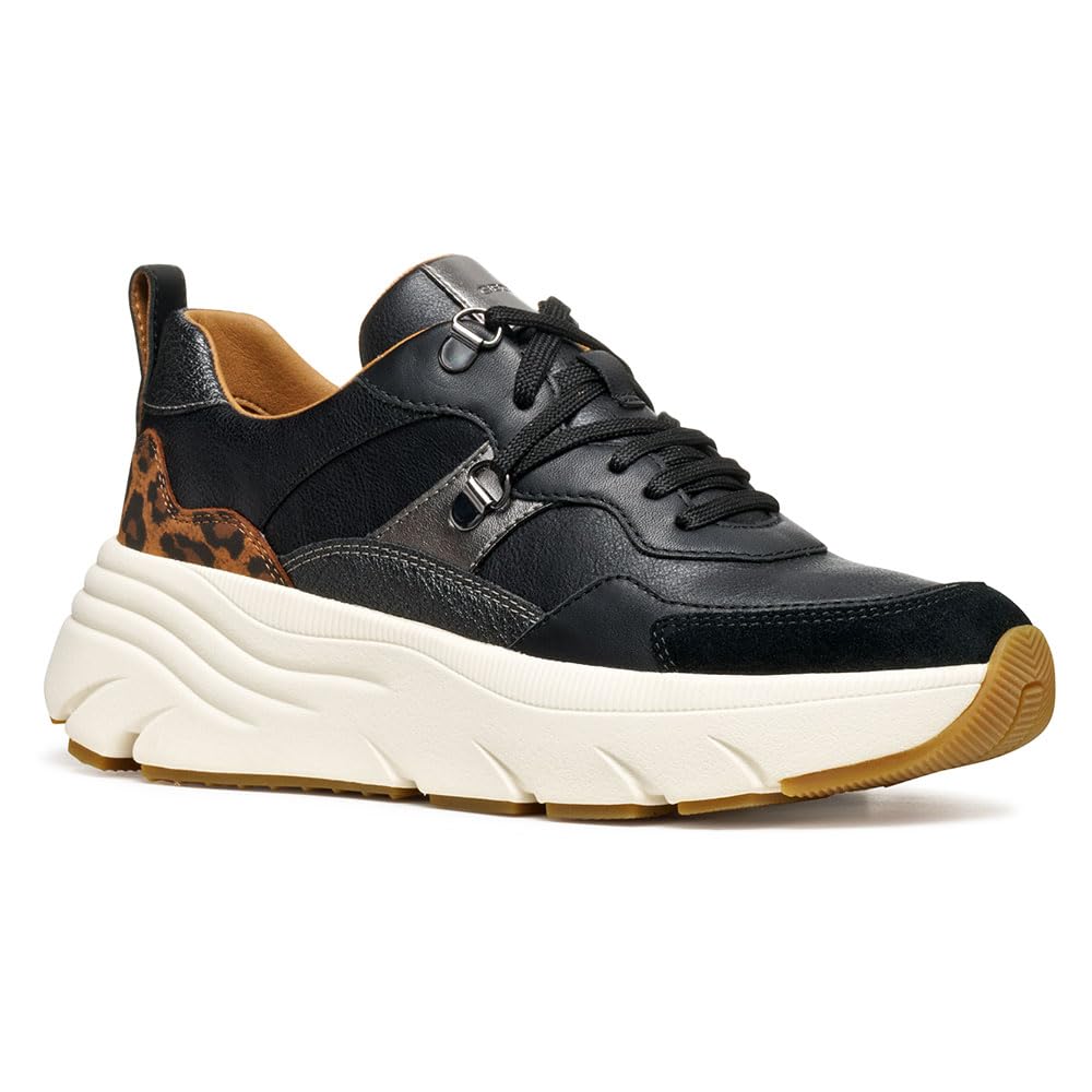Geox Womens Ddiamanta Sneaker, Black, 2.5 UK