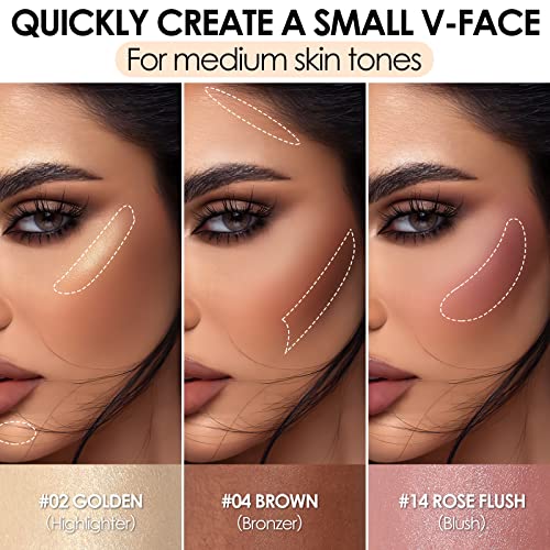 Focallure 3 Pcs Cream Contour Sticks,Shades With Highlighter & Bronzer & Blush,Non-Greasy And Water-Resistant Face Contouring Pen,Easy To Sculpt The Face And Create A Lightweight Finishing Makeup,Neutral #TOP4