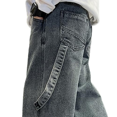 Tween Boys Baggy Straight Leg Jeans Elastic Waistband Loose Vintage Denim Pants with Pockets for Boys Clothes3