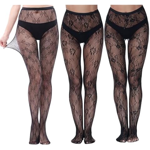 Ninnyi 3PCS Black Lace Fishnet Tights Cover