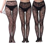 Ninnyi 3PCS Patterned Tights for Women Uk, Black Lace Fishnet Stockings, Fashion Floral Pattern Pantyhose