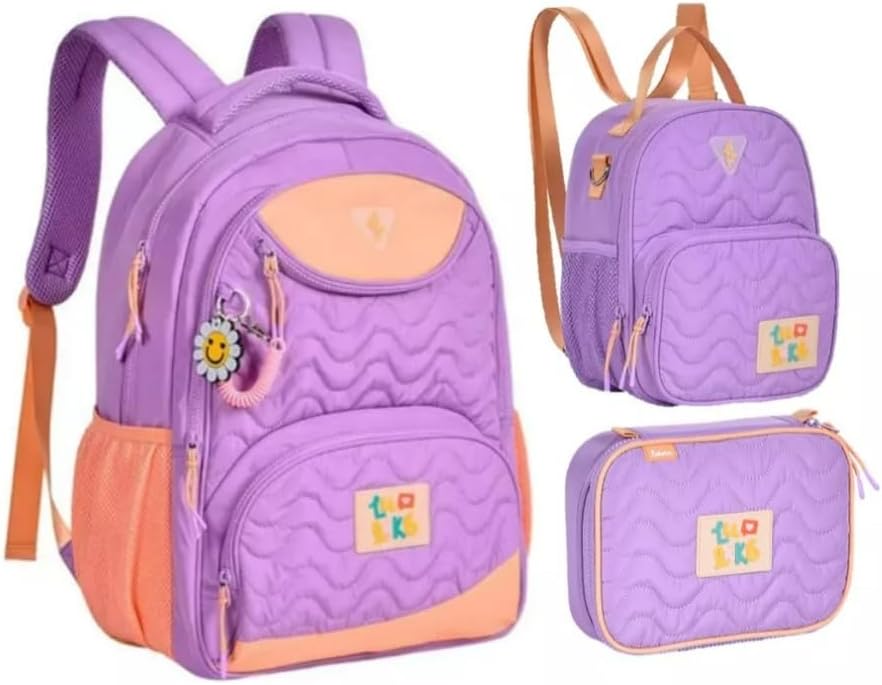 Kit Mochila Costas Luluca Lancheira Estojo 2024 Lilás Lilás Luluc...