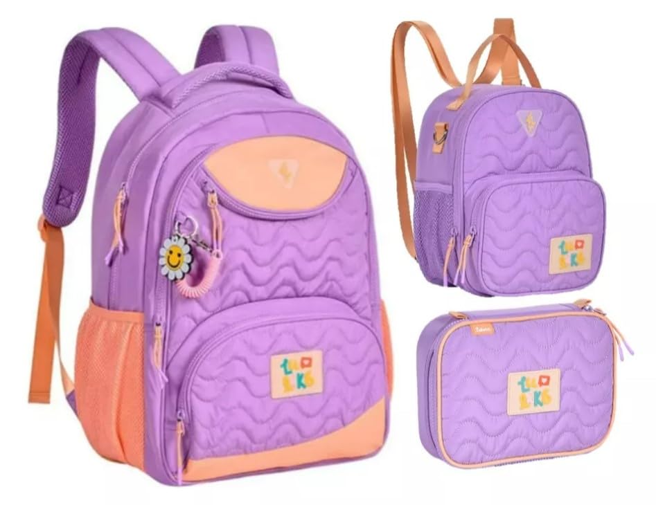 Kit Mochila Costas Luluca Lancheira Estojo 2024 Lilás Lilás Luluca