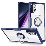 SQMCase Galaxy Note 10+ Plus/5G Case, Samsung Galaxy Note 10+ Case,Carbon Fiber Design Anti-Fingerprints Crystal Clear Cover with Rotation Finger Ring Kickstand [Work with Magnetic Car Mount],Blue