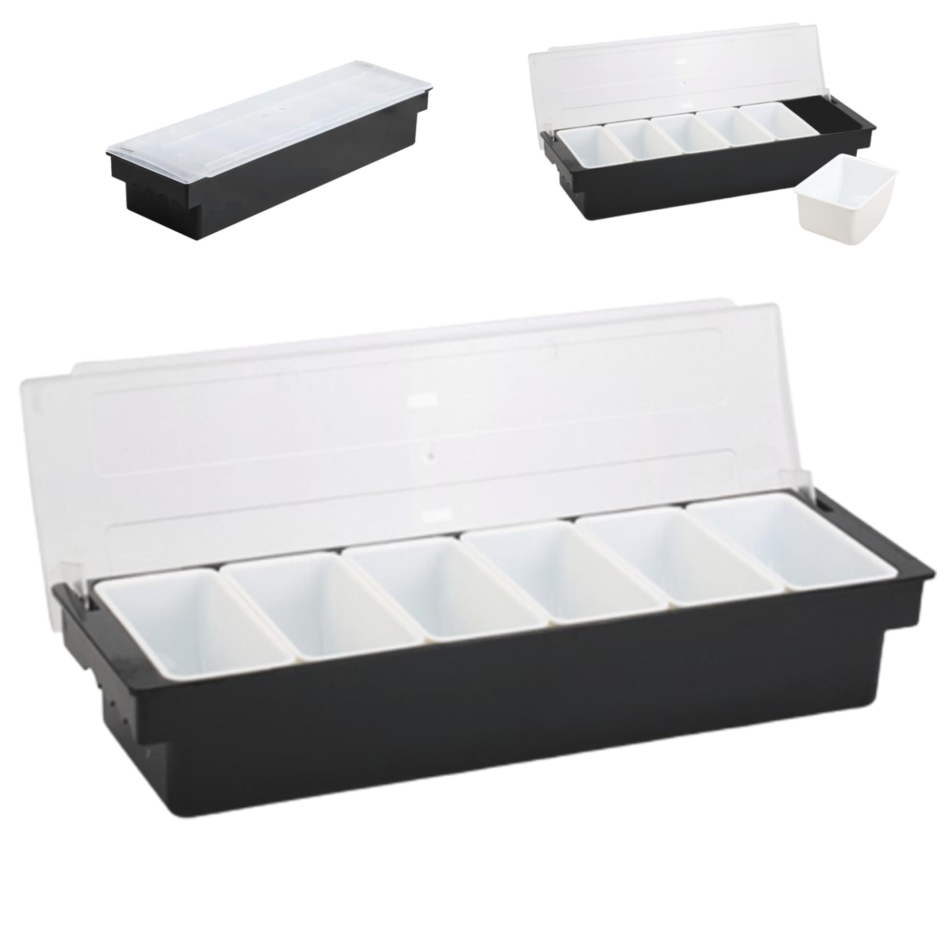 Soporte de condimentos con 6 compartimentos desmontables Ingredientes de plástico Dispensador de condimentos con tapa Estación de pizzería enfriada con hielo para el hogar para el hogar, restaurante
