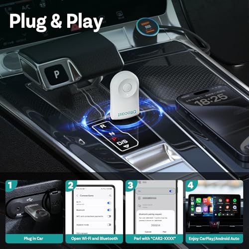 Image of OTTOCAST Mini 2025 Wireless CarPlay & Android Auto 2-in-1 Adapter, Fast Stable Connection, Plug & Play for iPhone & Android Devices (White)
