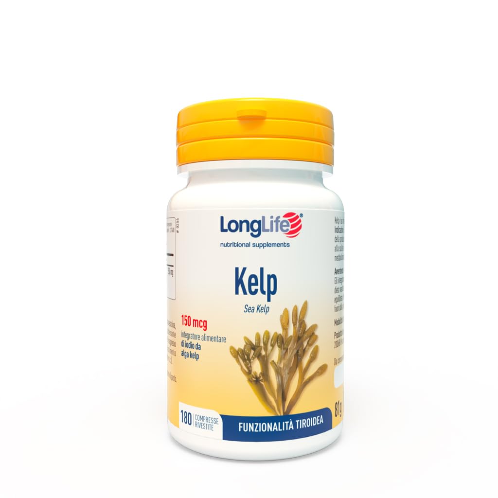LongLife® Kelp | Integratore di iodio da alga bruna Fucus vesiculosus titolata allo 0,1% | Benessere tiroideo | Metabolismo energetico | 180 compresse | Senza glutine e doping free