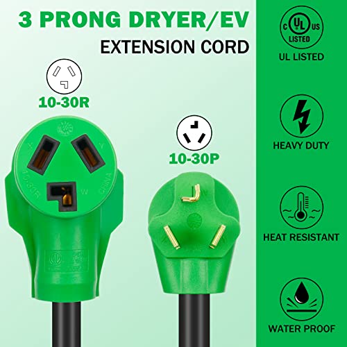 Gerguirry 3 Prong 50 Feet Dryer Extension Cord, 30 Amp Nema 10-30P To 10-30R Heavy Duty Cord, Use For Dryer Power Extension And Level 2 Ev Charging, 125V/250V 10-Awg Gauge, Ul Listed #TOP3