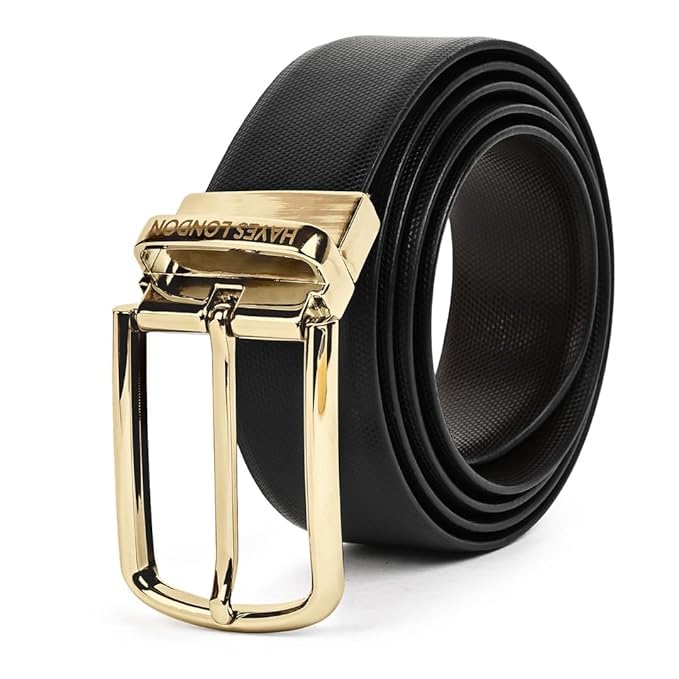 Image of HAYES LONDON Belts for Men Leather Original - Belt for Men Formal with Classic Design, Durable and Italian Reversible Men's Belts for All Occasions