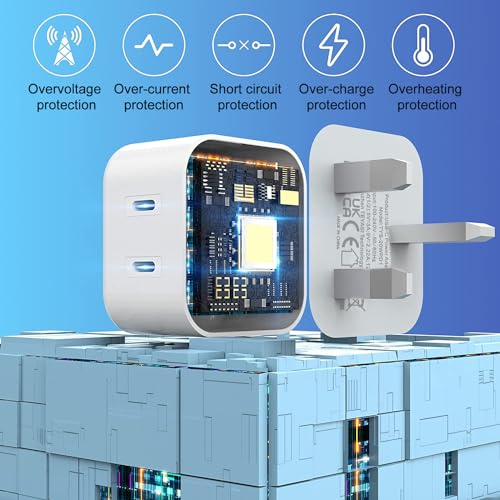 USB C Plug,20W Fast Charger Plug UK Compatible with iPhone 17 air/16/15/15 Pro/15 Pro Max/14/14 Pro/13/13 Pro/12/12 Pro/11/ipad,Type C Plug Fast Charging for Watch Dual Port USBC Wall Plug - Image 2