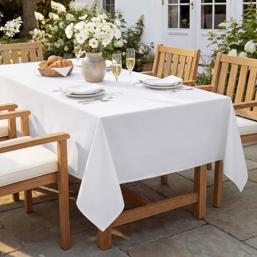 Nappe rectangulaire blanche en polyester 210 g/m² de 152x259 cm lavable pour table de buffet
