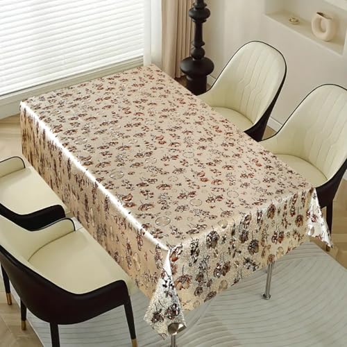 Image of Dakshya Industries PVC Waterproof Withoutlace Dining Table Cover (Size - 54X78 Inch) Rectangle 6 Seater Heat Rasistant, Brown & Gold