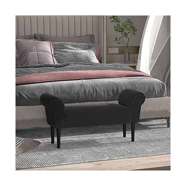 HOMCOM Bed End Side Chaise Lounge Sofa Window Seat Arm Bench Wooden Leg Fabric Cover - Image 4