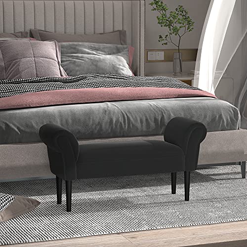 HOMCOM Bed End Side Chaise Lounge Sofa Window Seat Arm Bench Wooden Leg Fabric Cover - Image 4