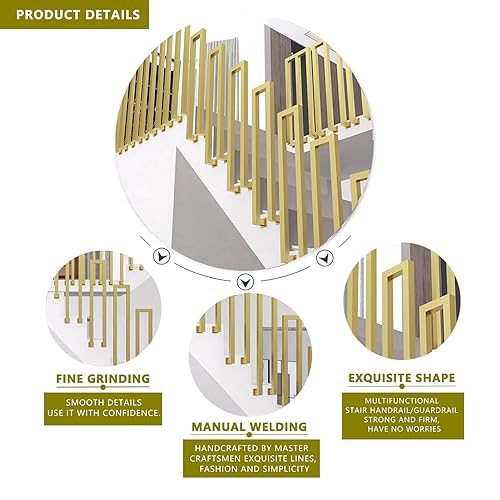 Rampe d'escalier extérieure en fer forgé dorée pour marches de transition de jardin - 5