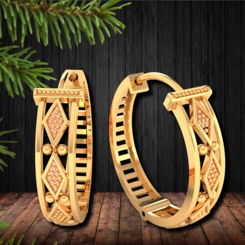 Image of P.C. Chandra Jewellers 14KT (585) Yellow Gold Circular Huggie Earrings For Women & Girls With Beautiful Design - 1.65 Grams