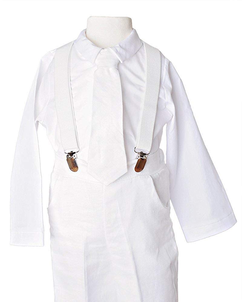 Un pequeño niño Landen Baby Suspender bautizo traje de bautizo - blanco - 9 meses