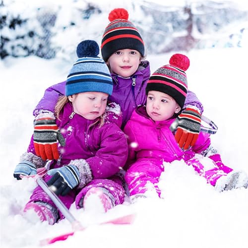 SK Studio Kids Winter Beanie Hat Gloves Set, 2 Pieces Boys Girls Knitted Fleece Lined Hat for Children's Toddler, Rose Red4