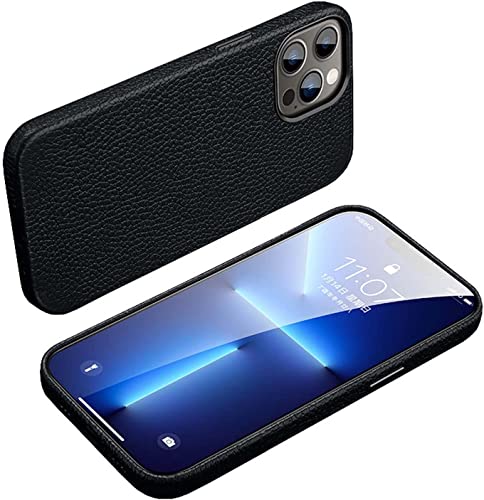 Étui iPhone 14 Pro cuir noir litchi idéal pour protéger votre écran en réunion et voyage