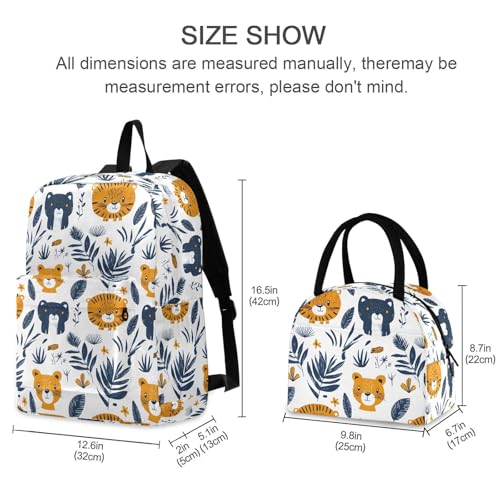 Backpack Lunch Bag Set Cartoon Lions Print, Big Storage Travel Backpacks with Insulated Lunch Box for Office Hiking Picnic2