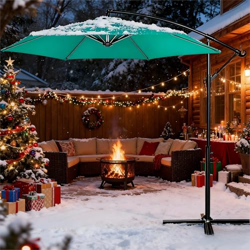 FRUITEAM 10FT Outdoor Cantilever Umbrellas for Patio, Offset Patio Umbrella With Crank and Cross...