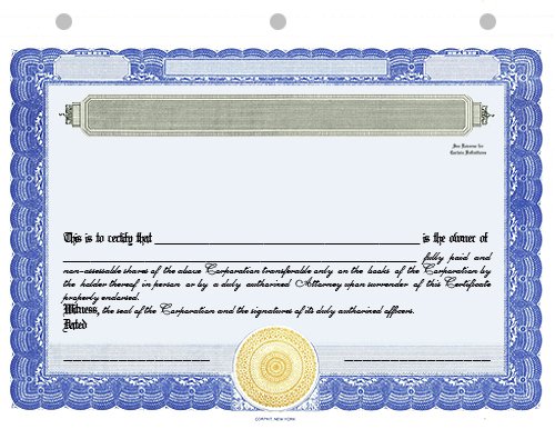 100 Blue CorpKit Standard Wording Corporation Stock Certificates (Standard Border)