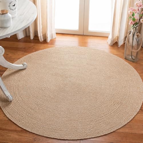 Image of Cotton Round Carpet 4x4 feet - Handmade Braided Boho Rug for Living Room, Bedroom & Balcony - Soft Washable Floor Mat, Color -Beige Solid