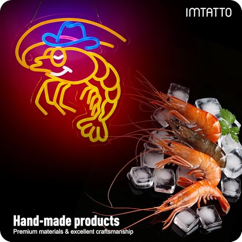 Image of Shrimp Neon Sign Cowboy lobster LED Light for Wall Decor Seafood Light Up Signs Wall Art for Seafood Restaurants Pub Store Man Cave (Orange Shrimp)