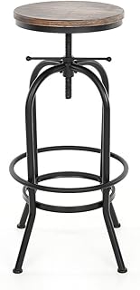 IKAYAA Sgabello Industriale, Set di 6 Sgabello Bar, Industriale Altezza Regolabile Girevole Sgabelli Cucina Naturale Legno di Pino Top Cucina Sala Colazione Sedia (6 Pezzi)