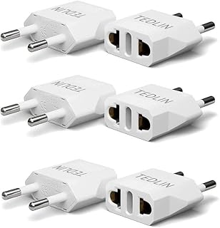 6 Pack of TEDLIN US/CA to European Plug Adapter Travel Power Plug Universal Power Jack Wall Plug Converter Input USA/Canada to Europe/Asia Socket (White)