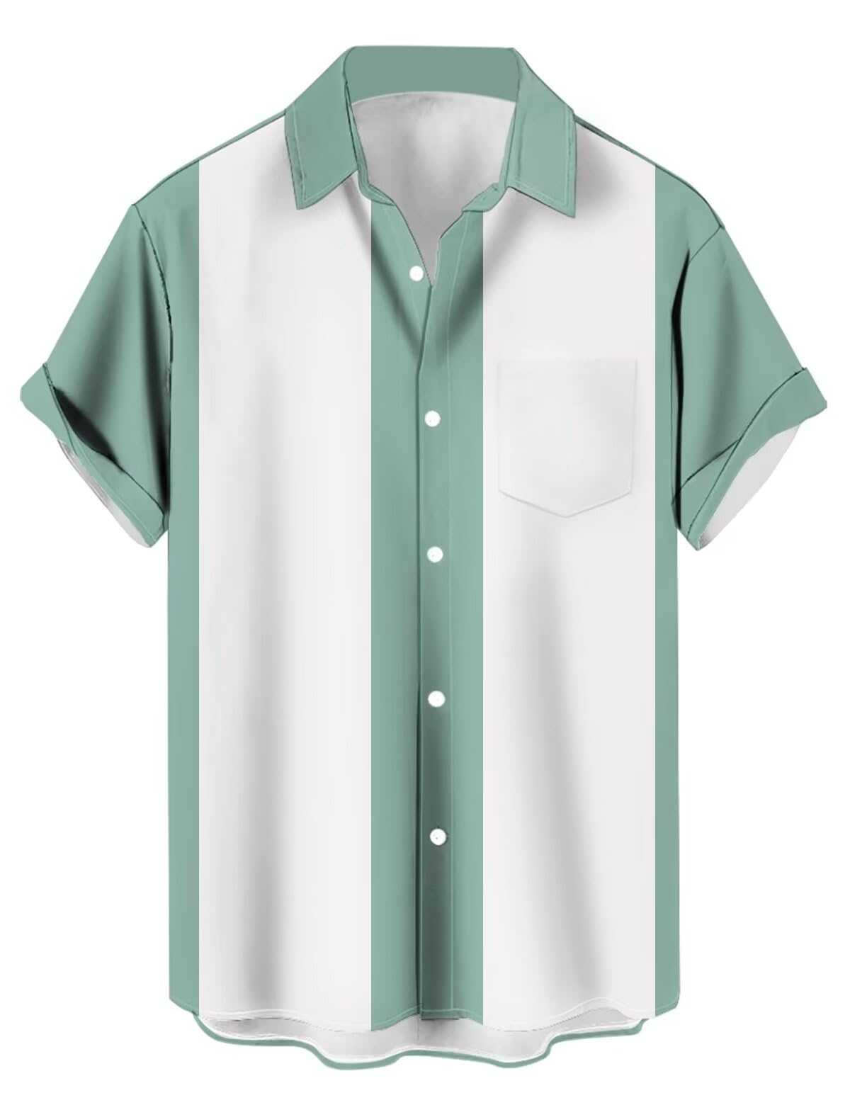 Lzzidou Men's Sage And White Vintage Bowling Shirt 1950S Retro Rockabilly Style Short Sleeve Button Down Music Hawaiian Shirts, M