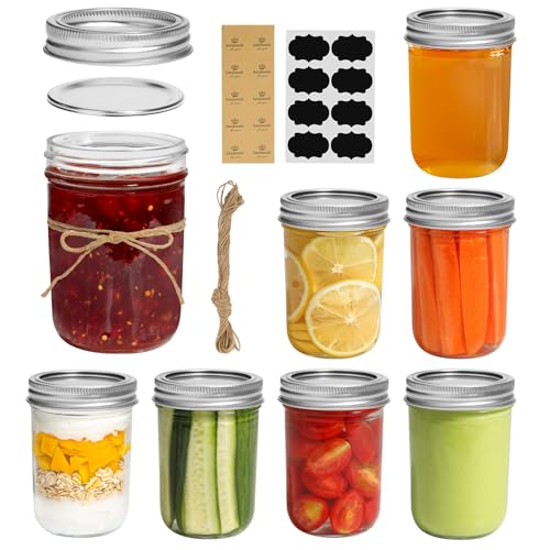ComSaf Small Mason Jars 8oz - 8 Pack Regular Mouth Mason Jar with Lids and Seal Bands Glass Half Pint Canning Jar for Spice Jam Honey Pickle Dessert Wedding Favors DIY Candles Decor