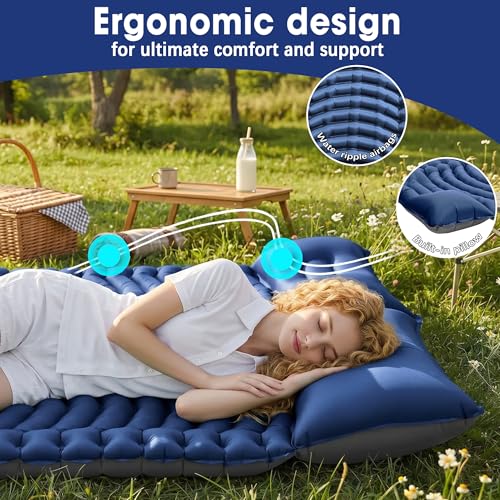 Image of Double Sleeping Pad for Camping - Ultralight Air Mattress with Pillows, Built-in Foot Pump, Compact Inflatable 2-Person Portable Mat for Backpacking, Hiking, Tent, Car Travel, Beach,Road Trip