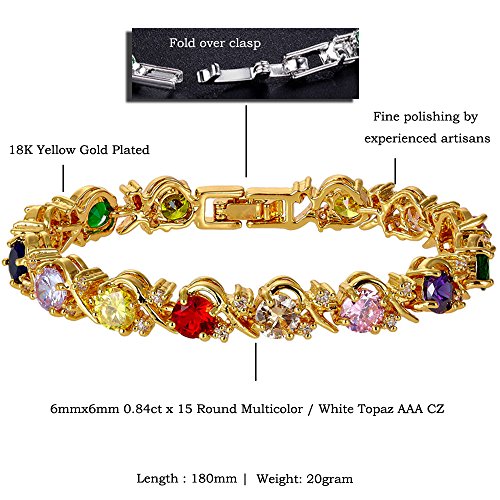 RIZILIA Blossom Tennis Bracelet & Round Cut CZ [6 Colors Available] in Yellow Gold Plated, 7"2
