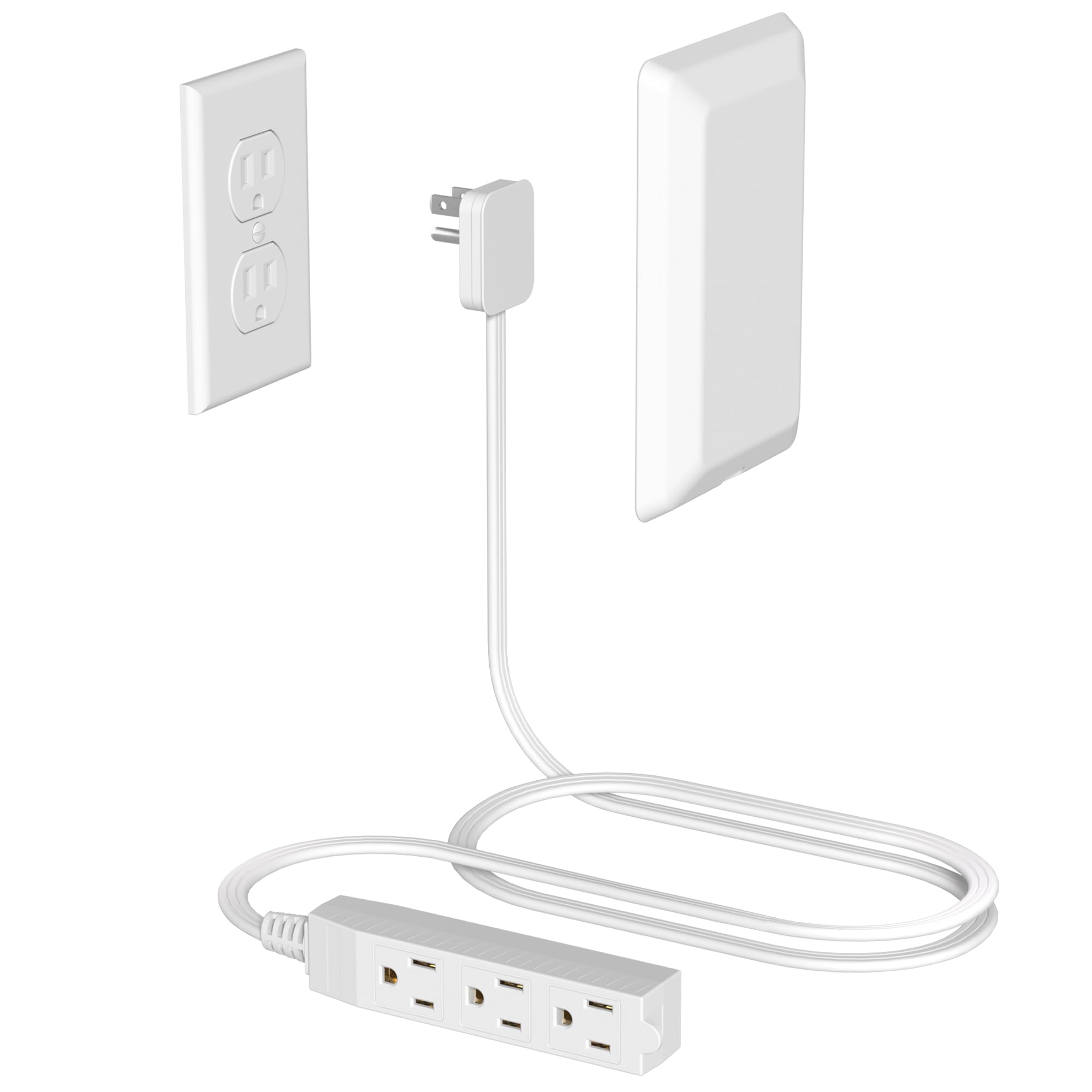 Flat Plug Power Strip Wall Outlet, 3 AC Outlets, Ultra Thin Extension Cord, Multi Socket Extender for Home Office, Dorm Room Essentials for Girls and